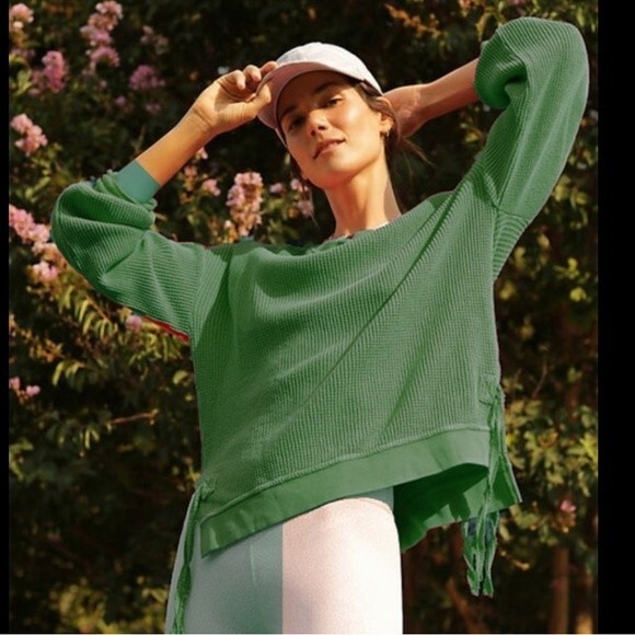 Anthropologie Saturday/Sunday Aliana Waffle Pullover in Blue Green M NWOT - Picture 2 of 14